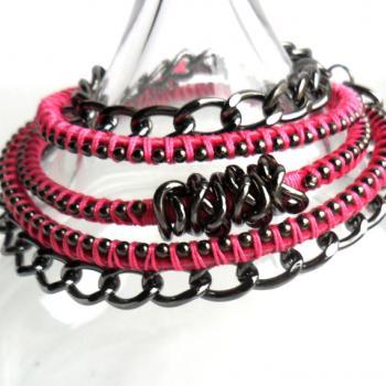 Leather wrap Hot Pink Gunmetal chain Trendy Spring Summer 2013