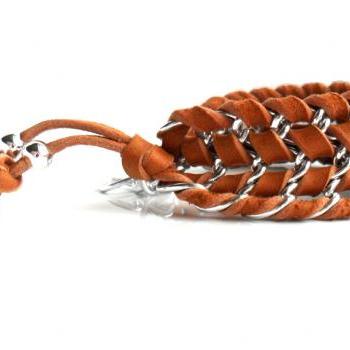 Leather Chain Chevron Bracelet Deerskin Chain Cuff